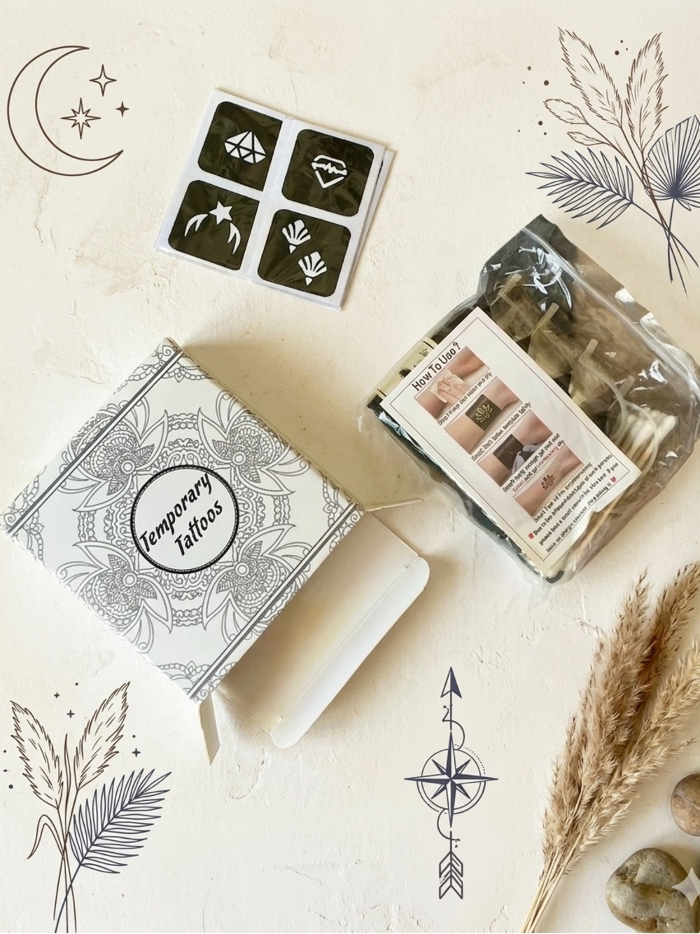 Temporary Tattoo Kit — Stencils + Tattoo Gel/Ink ✨🖤